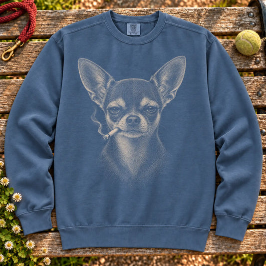 Chihuahua smoking design on a Denim sweatshirt