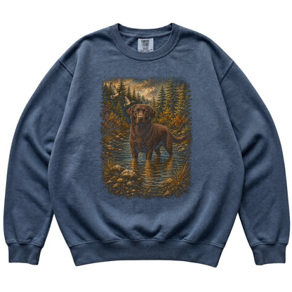 Chocolate Lab Duck Hunting Sweatshirt in Denim