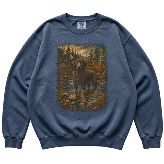 Chocolate Lab Duck Hunting Sweatshirt in Denim