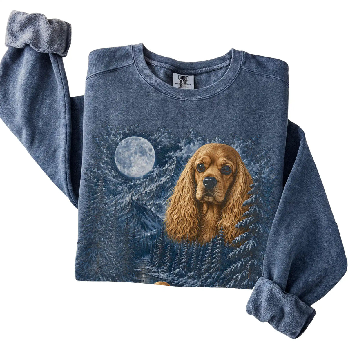 Cocker Spaniel Forest Moon Sweatshirt in Denim