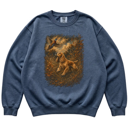 Cocker Spaniel Pheasant Hunting Sweatshirt in Denim