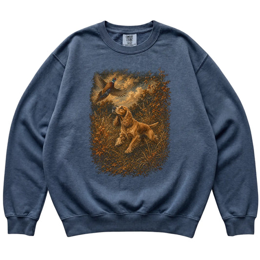 Cocker Spaniel Pheasant Hunting Sweatshirt in Denim