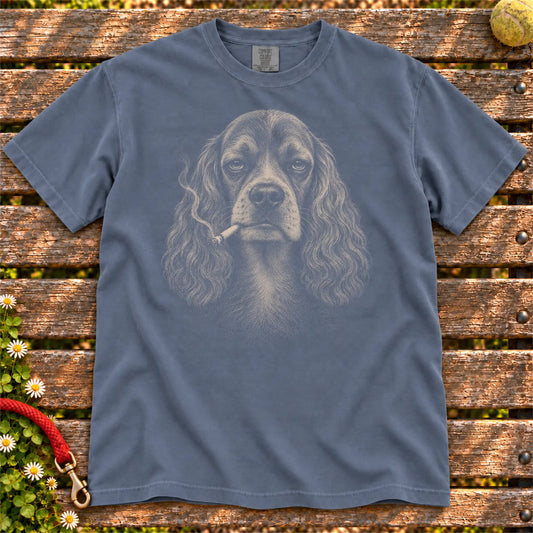 Cocker Spaniel smoking design on a Denim t-shirt