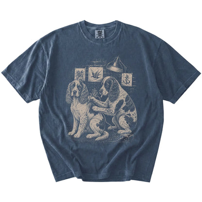 Denim Cocker Spaniel Tattoo t-shirt laid flat