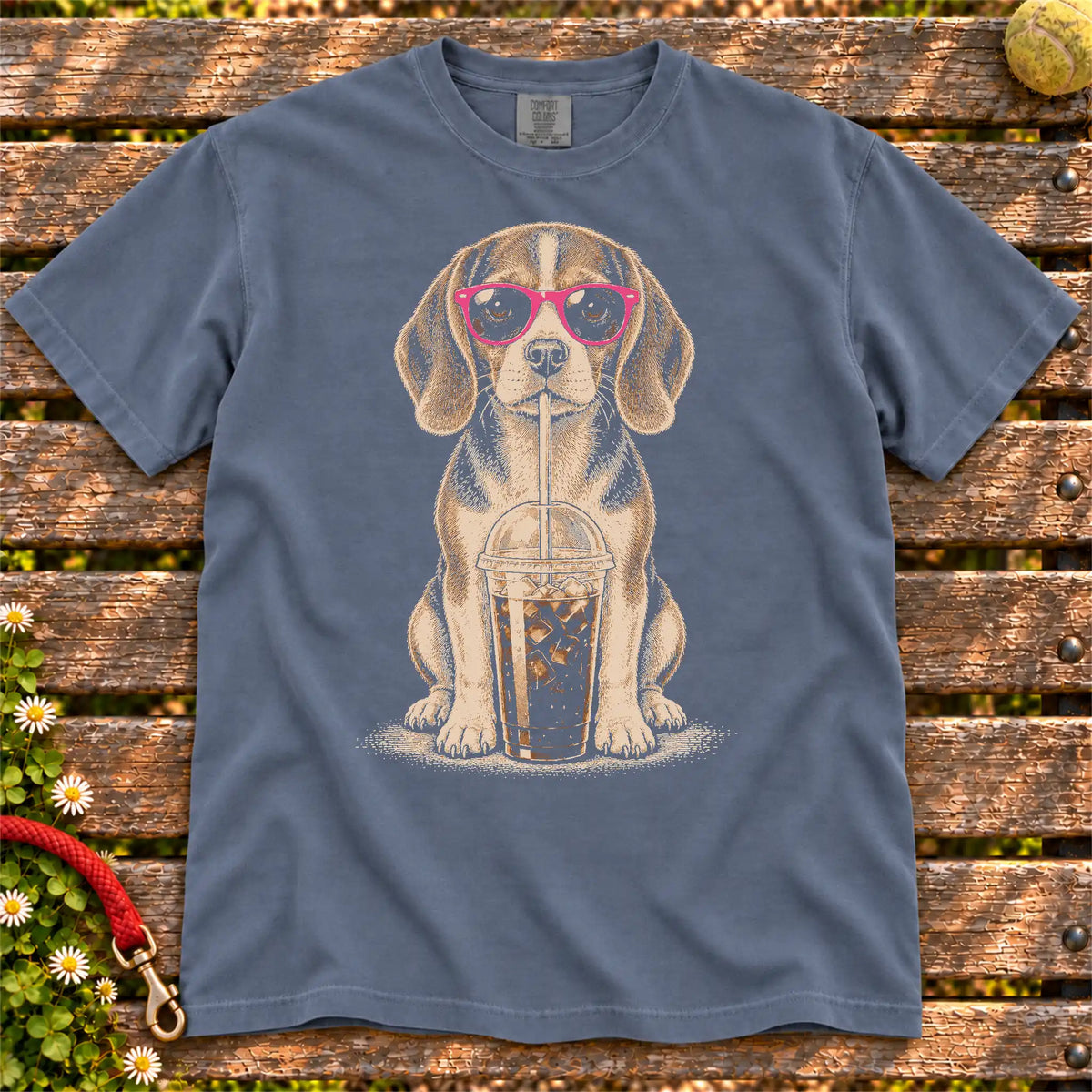 Denim Comfort Colors® T-shirt featuring the Beagle Cold Coffee design.