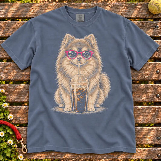 Denim Comfort Colors® T-shirt featuring the Pomeranian Cold Coffee design.