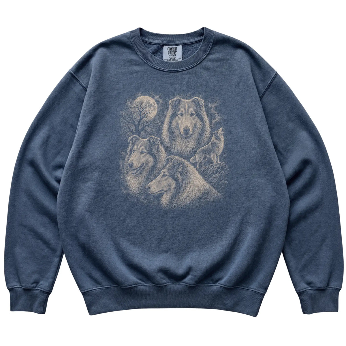 Collie 90s Moon Sweatshirt in Denim — flat lay