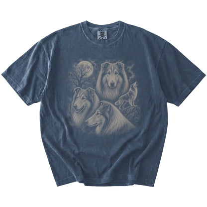 Vintage moon montage featuring Collie on a Denim Comfort Colors® T-shirt