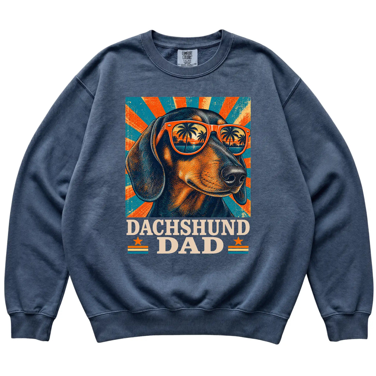 Retro Dachshund Dad design on a Denim Comfort Colors sweatshirt