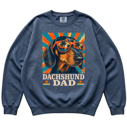 Retro Dachshund Dad design on a Denim Comfort Colors sweatshirt