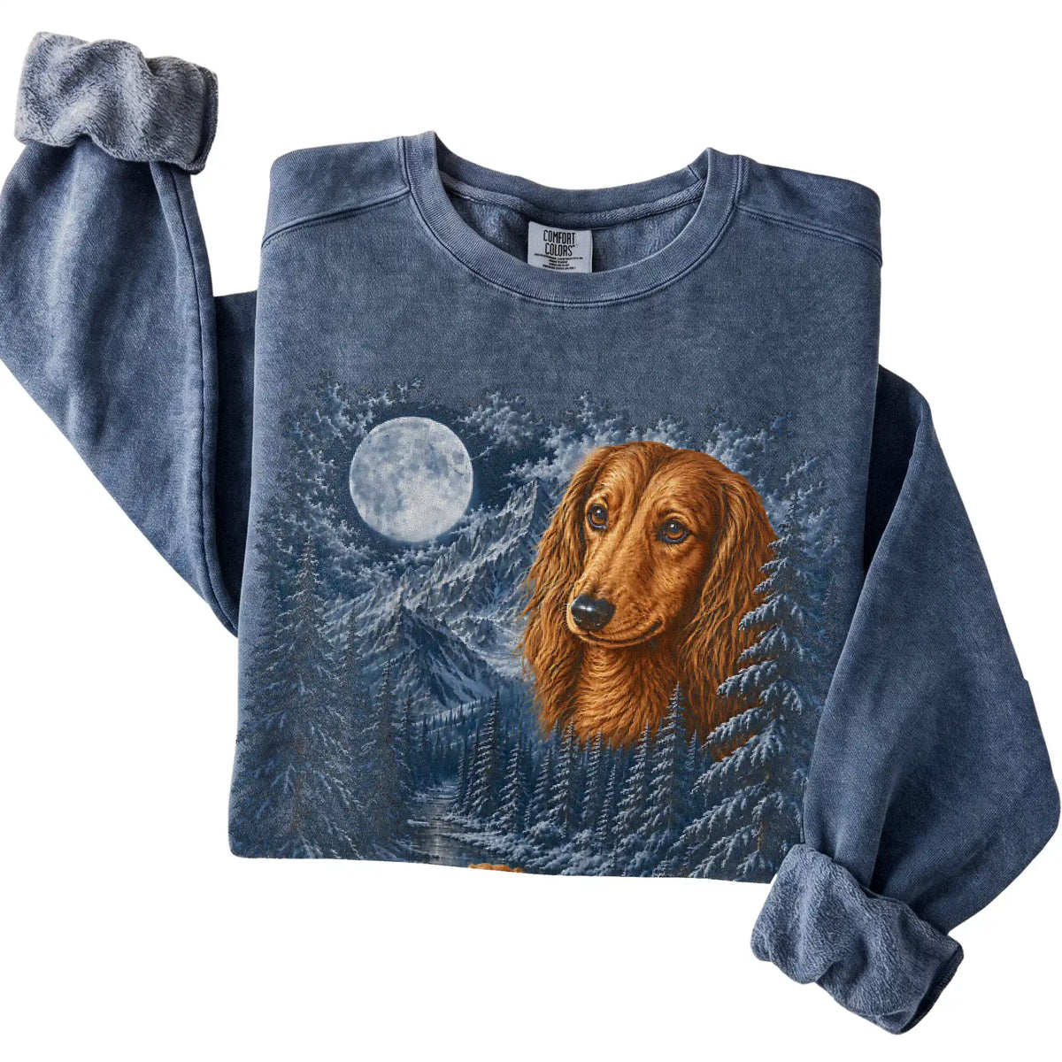 Dachshund Forest Moon Sweatshirt in Denim