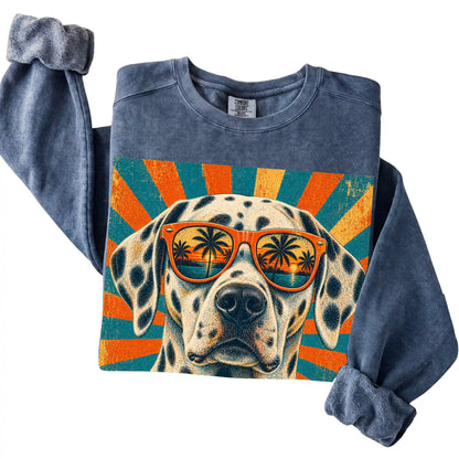 Folded Denim Comfort Colors sweatshirt with a Retro Dalmatian Dad design