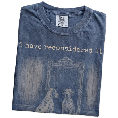 Folded Denim Comfort Colors® T-shirt showing “the answer is still no” dalmatian design