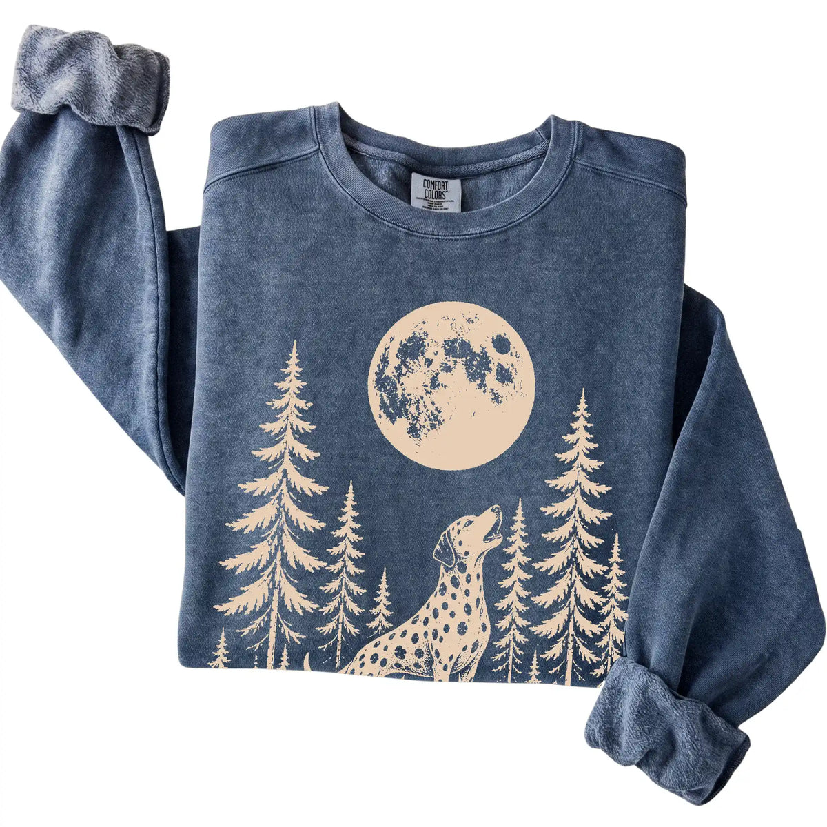 Dalmatian Howling at the Moon Comfort Colors sweatshirt in Denim