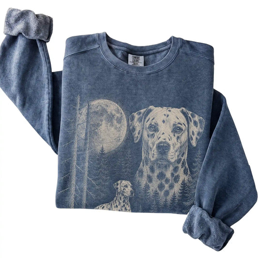 Denim Dalmatian Moonlit Forest Comfort Colors sweatshirt, folded view