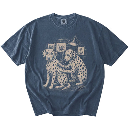 Denim Dalmatian Tattoo t-shirt laid flat