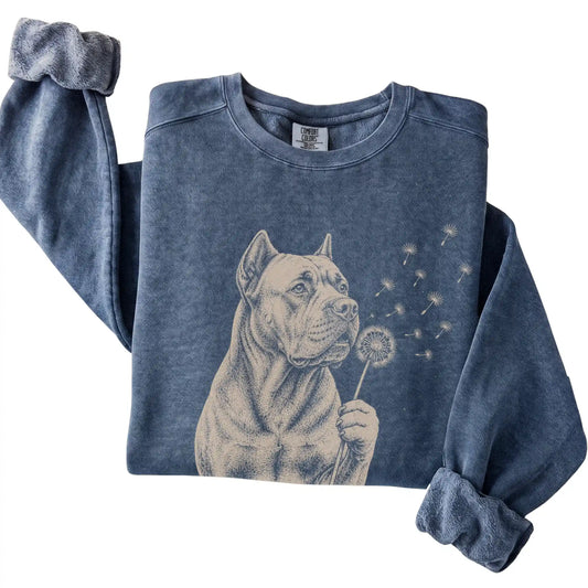 Denim Comfort Colors® sweatshirt featuring Dandelion Cane Corso, folded presentation