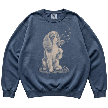 Denim Comfort Colors® sweatshirt featuring Dandelion American Bulldog, laid-flat presentation