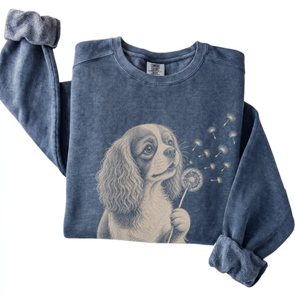 Denim Comfort Colors® sweatshirt featuring Dandelion American Bulldog, folded presentation