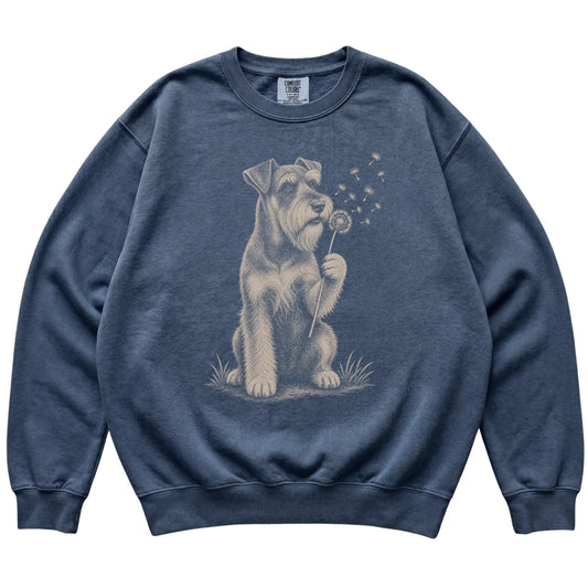 Denim Comfort Colors® sweatshirt featuring Dandelion American Bulldog, laid-flat presentation