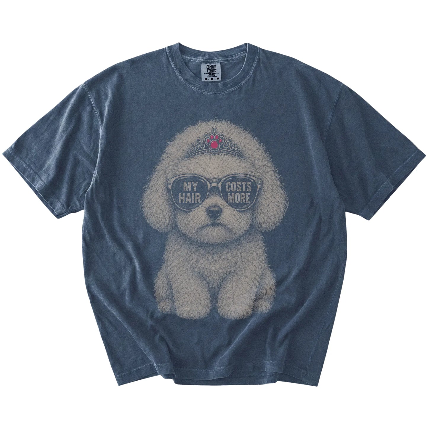 Denim Diva Bichon Frise T-Shirt laid flat