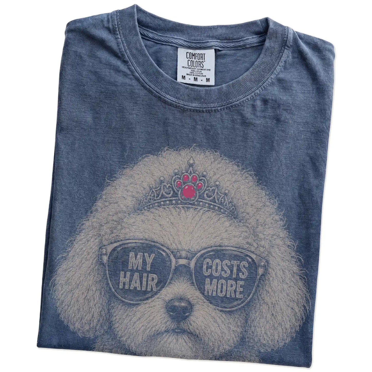 Folded Denim Diva Bichon Frise T-Shirt showing the graphic