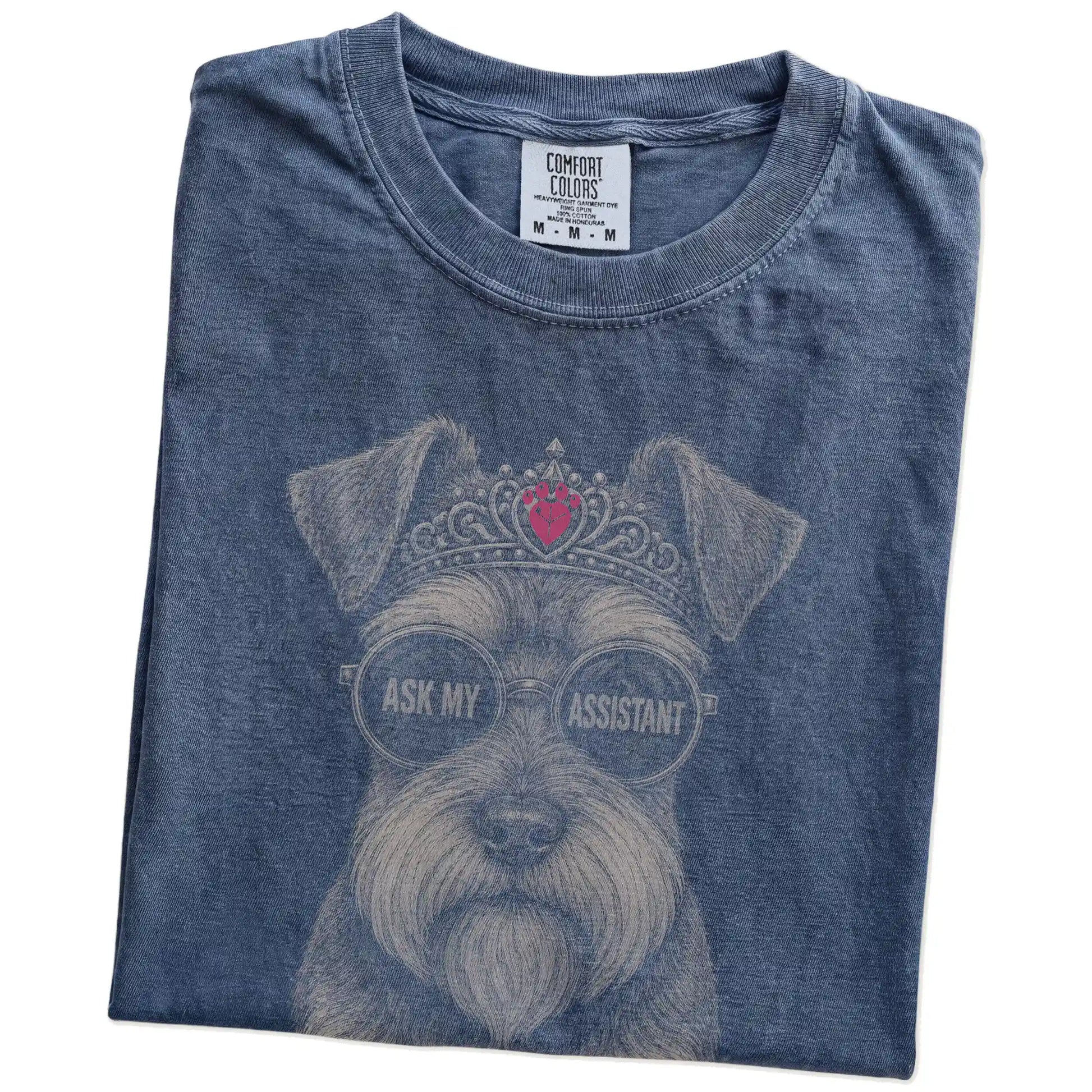 Folded Denim Diva Schnauzer T-Shirt showing the graphic