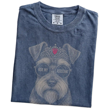 Folded Denim Diva Schnauzer T-Shirt showing the graphic