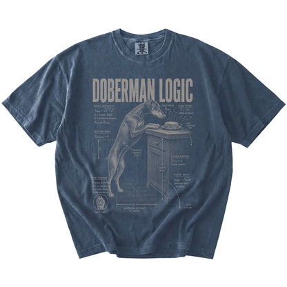 Denim Doberman Logic t-shirt laid flat