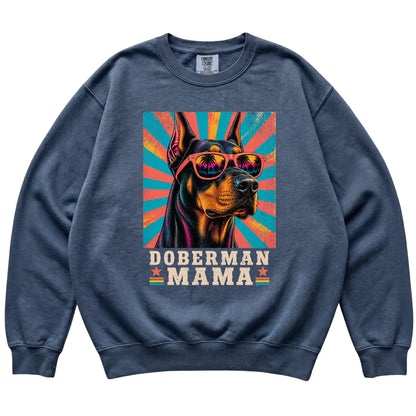 Retro Doberman Mama design on a Denim Comfort Colors sweatshirt