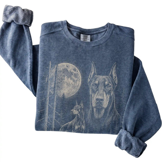 Denim Doberman Moonlit Forest Comfort Colors sweatshirt, folded view