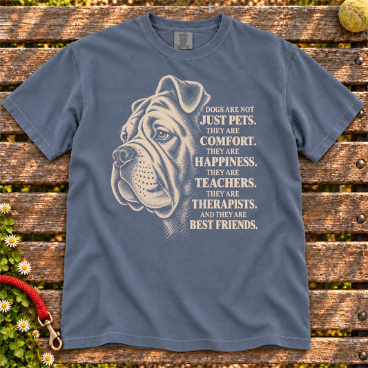 Dogs Are Not Just Pets Bulldog text design on a Denim Comfort Colors T-shirt