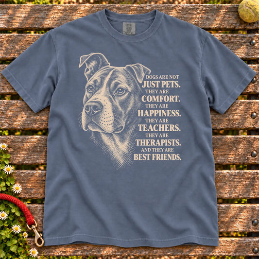 Dogs Are Not Just Pets Rescue Dog text design on a Denim Comfort Colors T-shirt