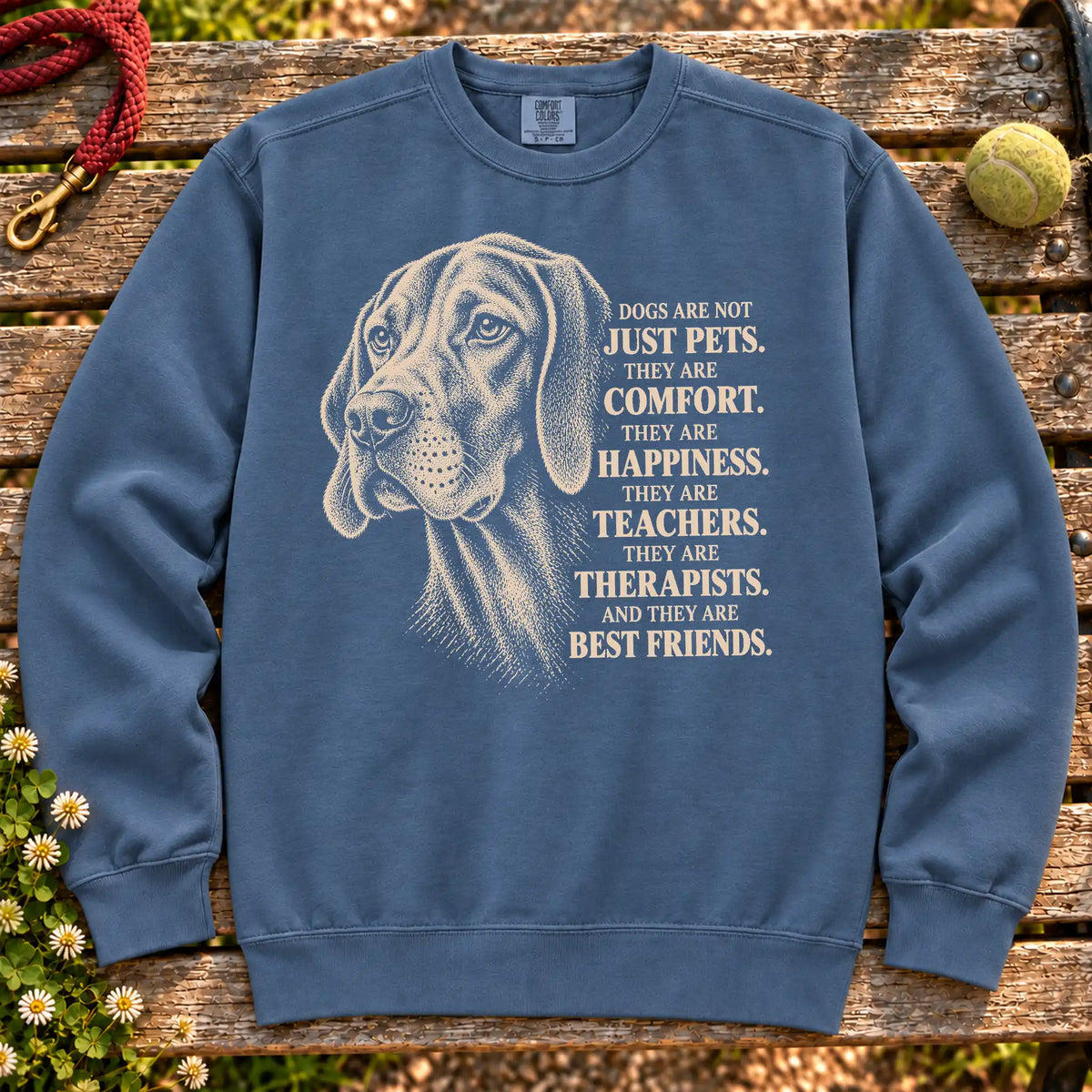 Dogs Are Not Just Pets Vizsla text design on a Denim Comfort Colors sweatshirt