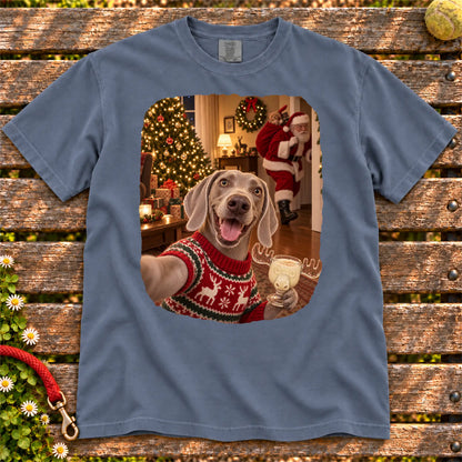 Weimaraner Eggnog Selfie design on a Denim Comfort Colors® T-shirt