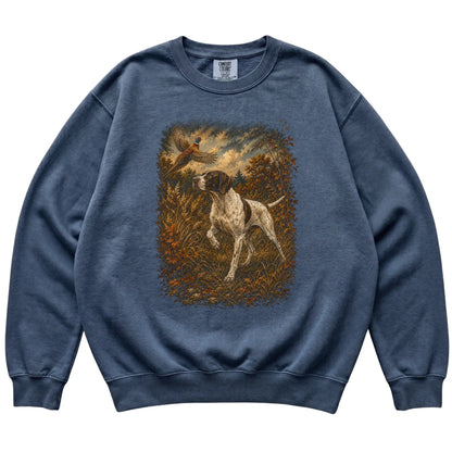 English Pointer Pheasant Hunting Sweatshirt in Denim