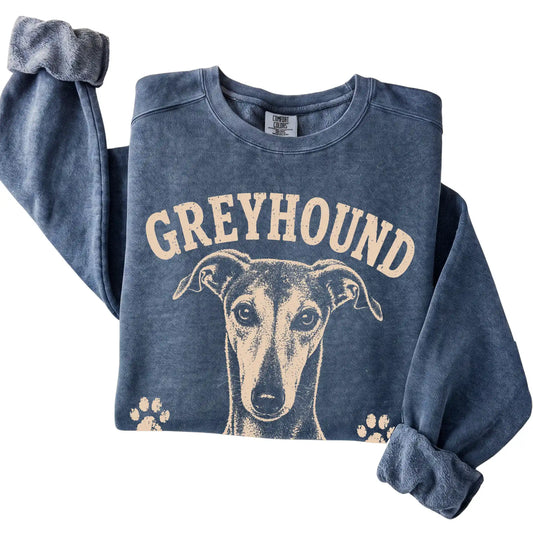 Denim Comfort Colors® sweatshirt featuring Fast When Necessary, Lazy By Choice - Greyhound, folded presentation