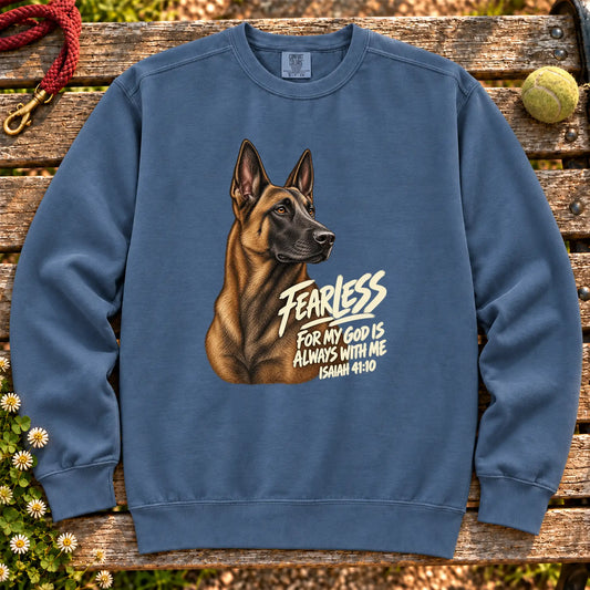 Denim Fearless Belgian Malinois sweatshirt with Isaiah 41:10