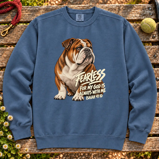 Denim Fearless Bulldog sweatshirt with Isaiah 41:10