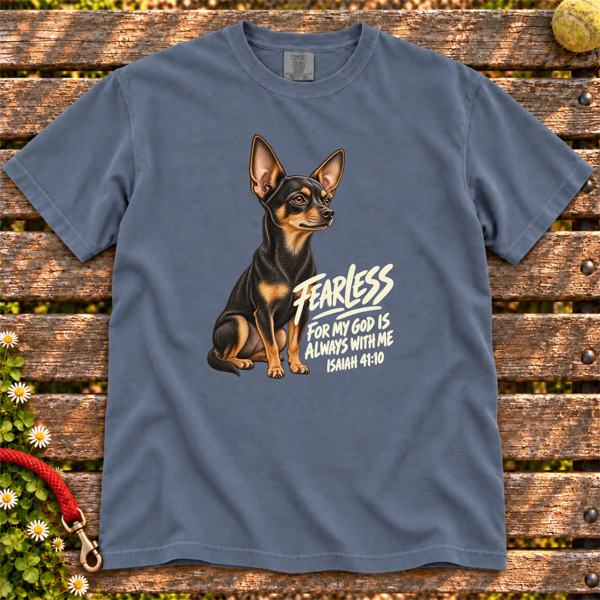 Denim Fearless Chihuahua T-shirt with Isaiah 41:10