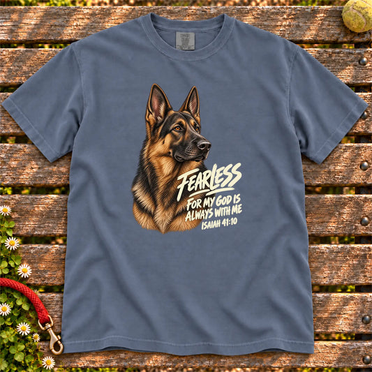 Denim Fearless German Shepherd T-shirt with Isaiah 41:10