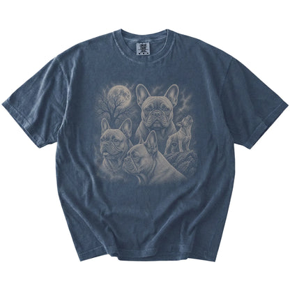 Vintage moon montage featuring French Bulldog on a Denim Comfort Colors® T-shirt