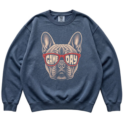 Denim French Bulldog Game Day Sunglasses sweatshirt, laid flat