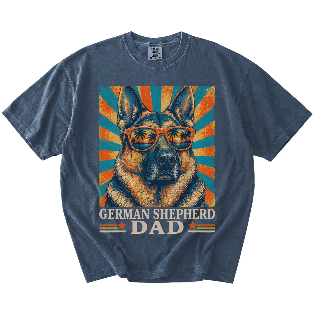 Retro German Shepherd Dad design on a Denim Comfort Colors T-shirt