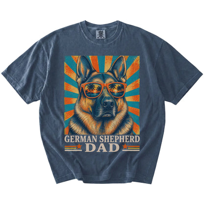 Retro German Shepherd Dad design on a Denim Comfort Colors T-shirt