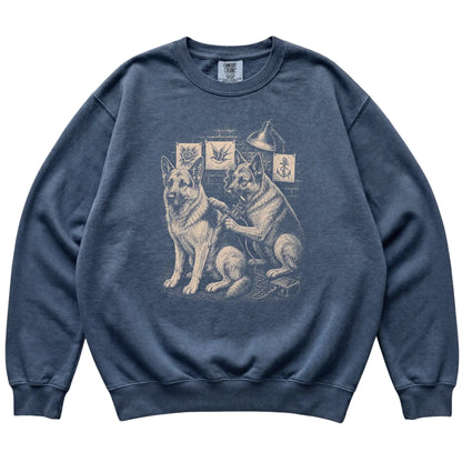 Denim German Shepherd Dog Tattoo Artist shirt laid flat