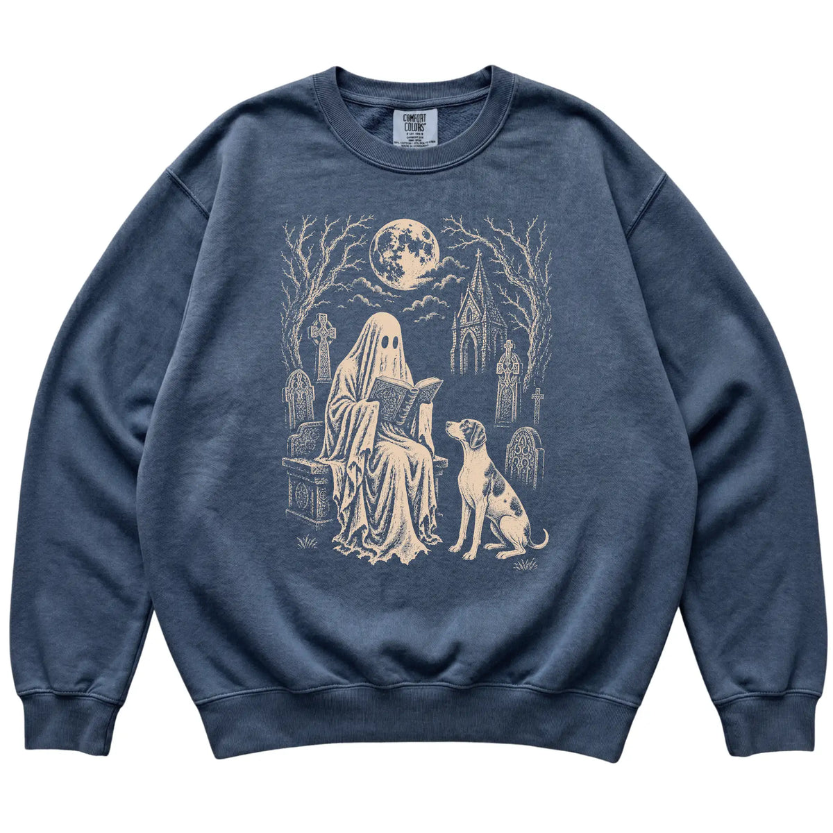 Pointer Ghost Reading sweatshirt in Denim, flat lay view