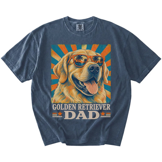 Retro Golden Retriever Dad design on a Denim Comfort Colors T-shirt