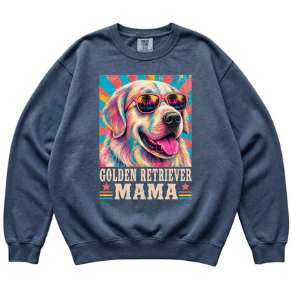 Retro Golden Retriever Mama design on a Denim Comfort Colors sweatshirt