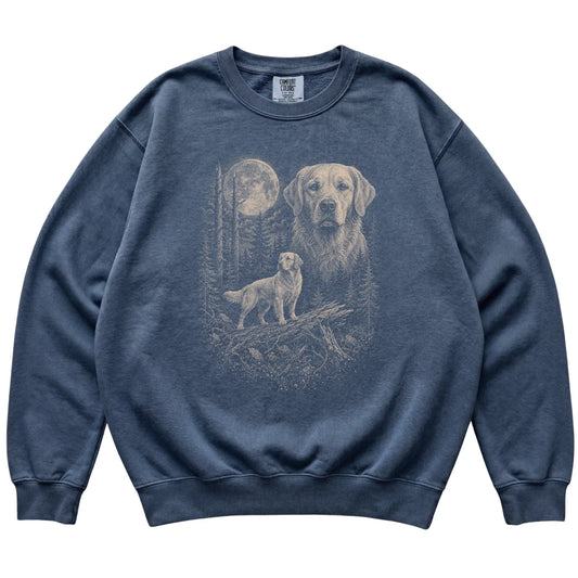 Denim Golden Retriever Moonlit Forest Comfort Colors sweatshirt, flat view